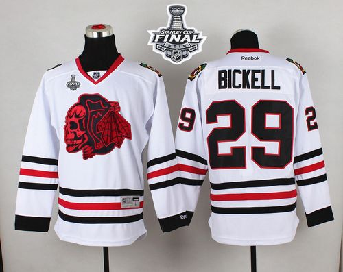 NHL Chicago Blackhawks #29 Bryan Bickell White(Red Skull) 2015 Stanley Cup Stitched Jerseys