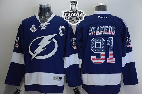 NHL Tampa Bay Lightning #91 Steven Stamkos Blue USA Flag Fashion 2015 Stanley Cup Stitched Jerseys