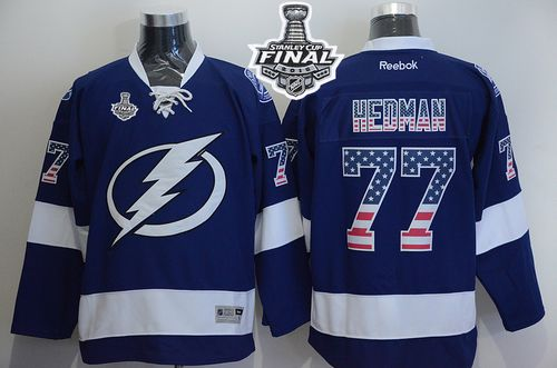 NHL Tampa Bay Lightning #77 Victor Hedman Blue USA Flag Fashion 2015 Stanley Cup Stitched Jerseys