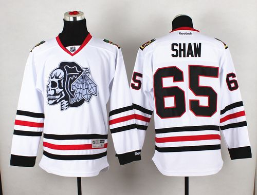 NHL Chicago Blackhawks #65 Andrew Shaw White(White Skull) Stitched Jerseys