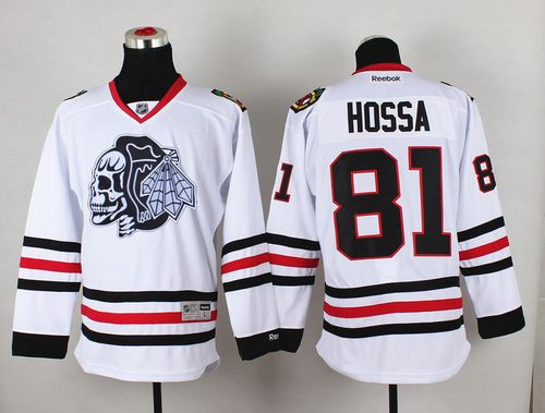 NHL Chicago Blackhawks #81 Marian Hossa White(White Skull) Stitched Jerseys