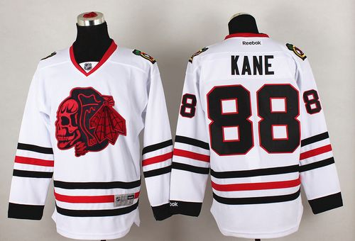 NHL Chicago Blackhawks #88 Patrick Kane White(Red Skull) Stitched Jerseys