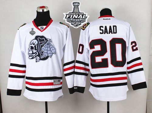 NHL Chicago Blackhawks #20 Brandon Saad White(White Skull) 2015 Stanley Cup Stitched Jerseys