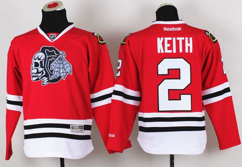 NHL Youth Chicago Blackhawks #2 Duncan Keith Red(White Skull) Stitched