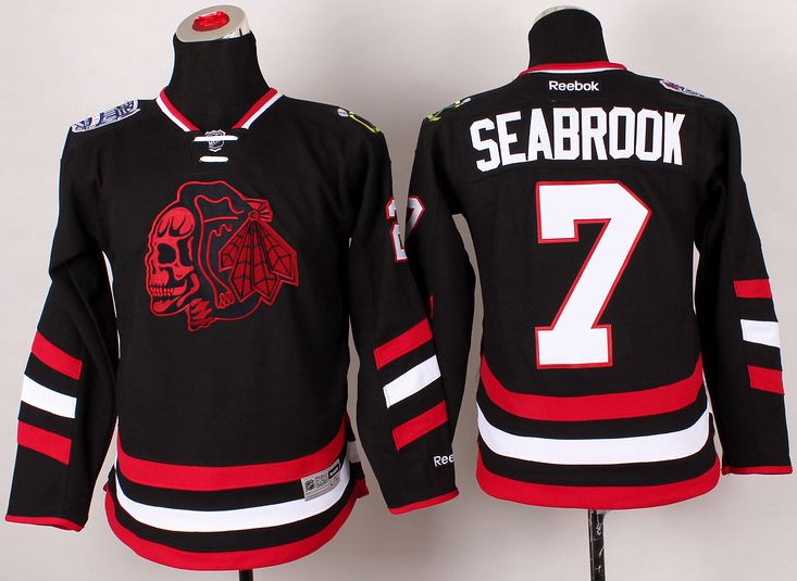 NHL Youth Chicago Blackhawks #7 Brent Seabrook Black(Red Skull) 2014 Stadium Series Stitched