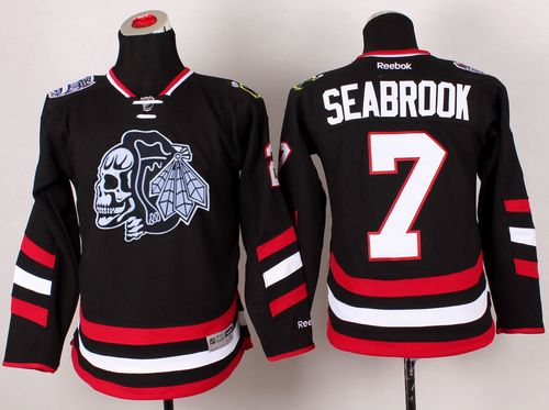 NHL Youth Chicago Blackhawks #7 Brent Seabrook Black(White Skull) 2014 Stadium Series Stitched