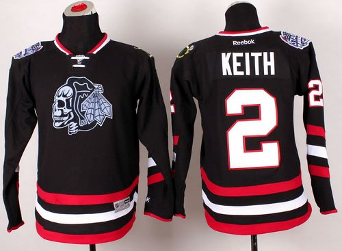 NHL Youth Chicago Blackhawks #2 Duncan Keith Black(White Skull) 2014 Stadium Series Stitched