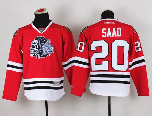 NHL Youth Chicago Blackhawks #20 Brandon Saad Red(White Skull) Stitched