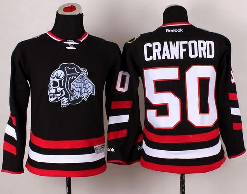 NHL Youth Chicago Blackhawks #50 Corey Crawford Black(White Skull) 2014 Stadium Series Stitched