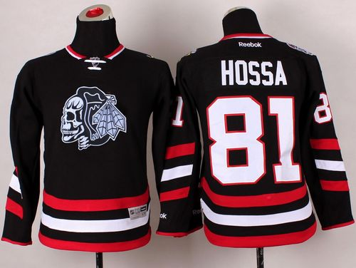 NHL Youth Chicago Blackhawks #81 Marian Hossa Black(White Skull) 2014 Stadium Series Stitched