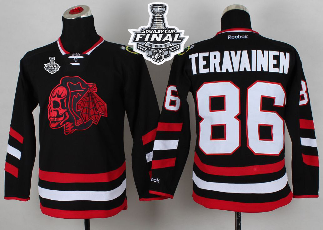 NHL Youth Chicago Blackhawks #86 Teuvo Teravainen Black(Red Skull) 2014 Stadium Series 2015 Stanley Cup Stitched