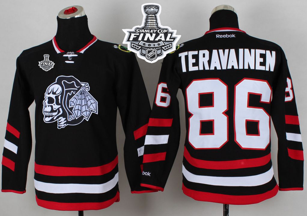 NHL Youth Chicago Blackhawks #86 Teuvo Teravainen Black(White Skull) 2014 Stadium Series 2015 Stanley Cup Stitched