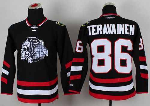 NHL Youth Chicago Blackhawks #86 Teuvo Teravainen Black(White Skull) 2014 Stadium Series Stitched