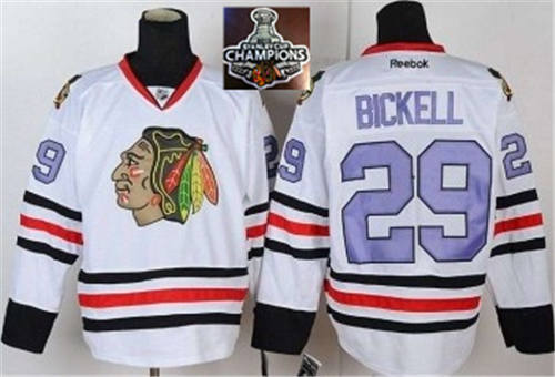 NHL Chicago Blackhawks #29 Bickell white purple number 2015 Stanley Cup Champions jerseys