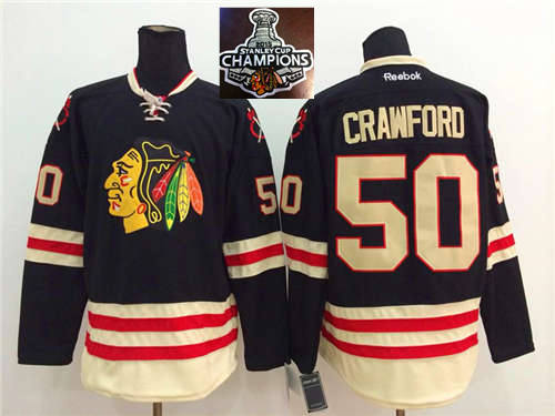 NHL Chicago Blackhawks #50 Corey Crawford Black 2015 Stanley Cup Champions jerseys
