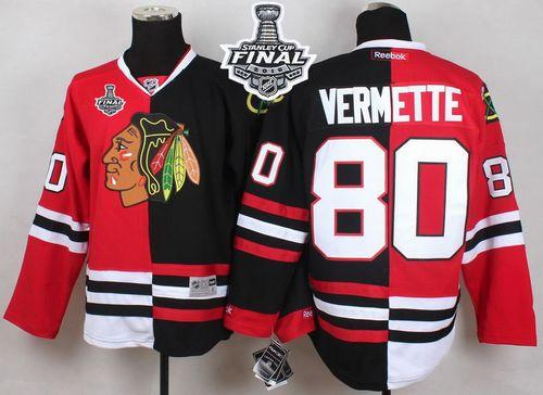NHL Chicago Blackhawks #80 Antoine Vermette Red Black Split 2015 Stanley Cup jerseys