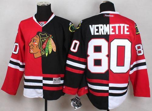 NHL Chicago Blackhawks #80 Antoine Vermette Red Black Split jerseys
