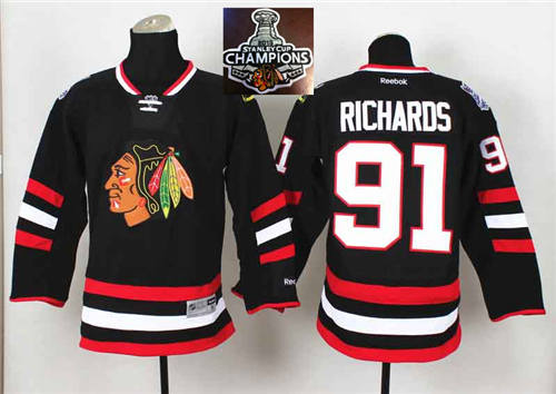 NHL Chicago Blackhawks #91 Brad Richards Black 2015 Stanley Cup Champions jerseys