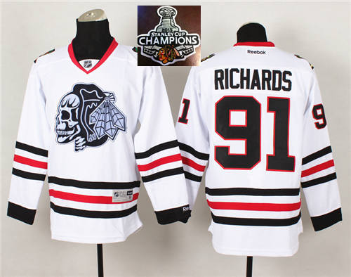 NHL Chicago Blackhawks #91 Brad Richards White(White Skull) 2014 Stadium Series 2015 Stanley Cup Champions jerseys