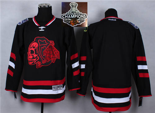 NHL Chicago Blackhawks Blank Black(Red Skull) 2014 Stadium Series 2015 Stanley Cup Champions jerseys