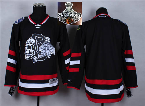 NHL Chicago Blackhawks Blank Black(White Skull) 2014 Stadium Series 2015 Stanley Cup Champions jerseys