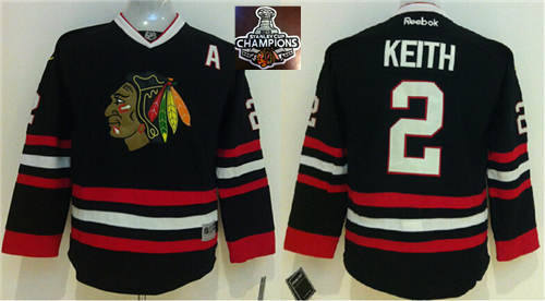 NHL Youth Chicago Blackhawks #2 Duncan Keith Black 2015 Stanley Cup Champions jerseys