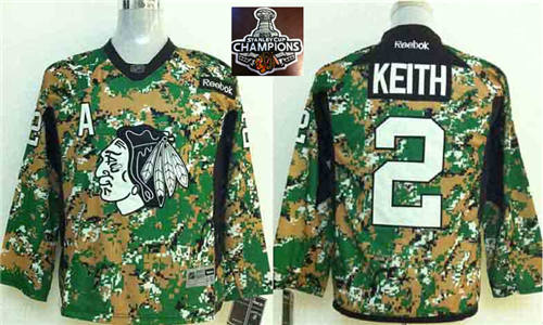 NHL Youth Chicago Blackhawks #2 Duncan Keith Camo Veterans Day Practice 2015 Stanley Cup Champions jerseys