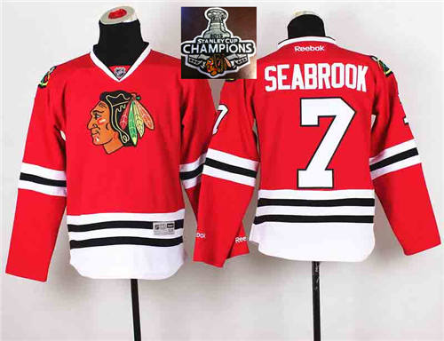 NHL Youth Chicago Blackhawks #7 Brent Seabrook Red 2015 Stanley Cup Champions jerseys