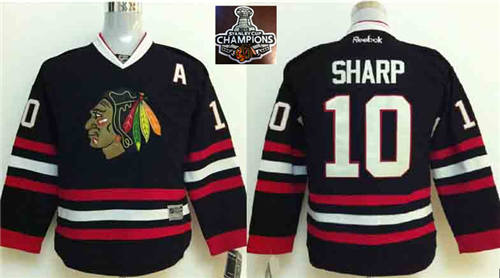 NHL Youth Chicago Blackhawks #10 Patrick Sharp Black 2015 Stanley Cup Champions jerseys