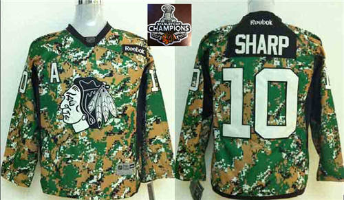 NHL Youth Chicago Blackhawks #10 Patrick Sharp Camo Veterans Day Practice 2015 Stanley Cup Champions jerseys