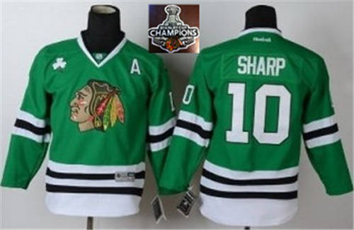 NHL Youth Chicago Blackhawks #10 patrick sharp Green 2015 Stanley Cup Champions jerseys