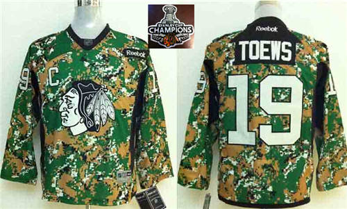 NHL Youth Chicago Blackhawks #19 Jonathan Toews Camo Veterans Day Practice 2015 Stanley Cup Champions jerseys