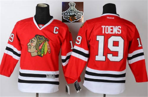 NHL Youth Chicago Blackhawks #19 Jonathan Toews Red 2015 Stanley Cup Champions jerseys