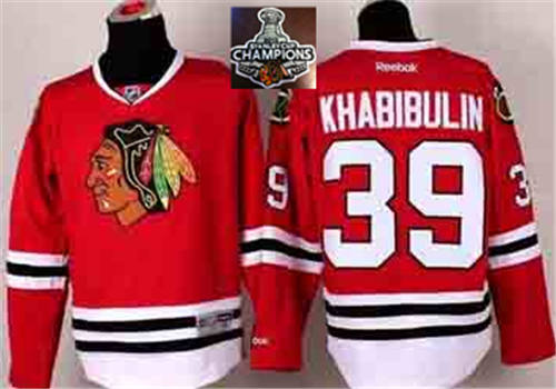 NHL Youth Chicago Blackhawks #39 Nikolai Khabibulin Red 2015 Stanley Cup Champions jerseys