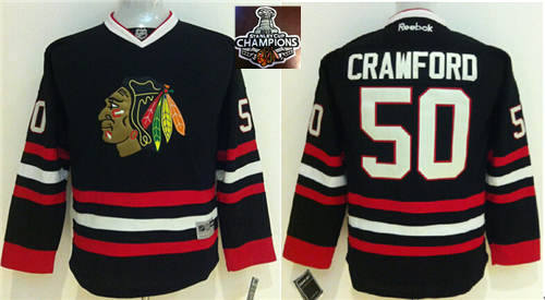 NHL Youth Chicago Blackhawks #50 Corey Crawford Black 2015 Stanley Cup Champions jerseys