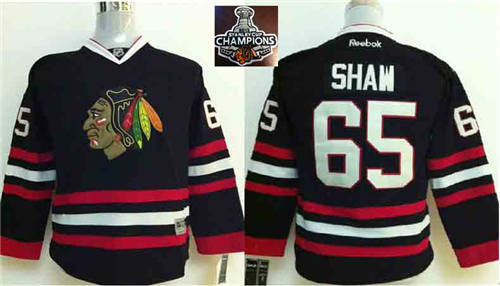 NHL Youth Chicago Blackhawks #65 Andrew Shaw Black 2015 Stanley Cup Champions jerseys