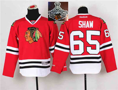 NHL Youth Chicago Blackhawks #65 Andrew Shaw Red 2015 Stanley Cup Champions jerseys