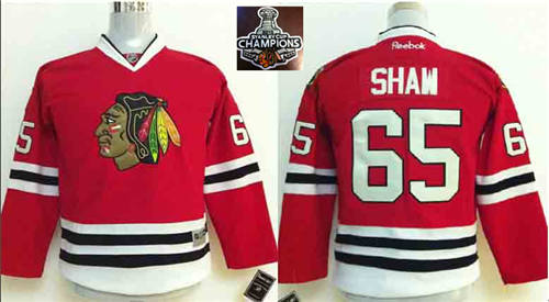 NHL Youth Chicago Blackhawks #65 Andrew Shaw Red home 2015 Stanley Cup Champions jerseys