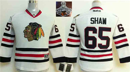 NHL Youth Chicago Blackhawks #65 Andrew Shaw White 2015 Stanley Cup Champions jerseys