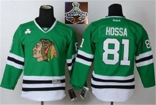 NHL Youth Chicago Blackhawks #81 Marian Hossa Green 2015 Stanley Cup Champions jerseys