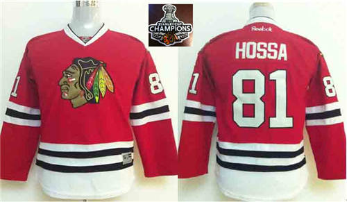 NHL Youth Chicago Blackhawks #81 Marian Hossa Red 2015 Stanley Cup Champions jerseys