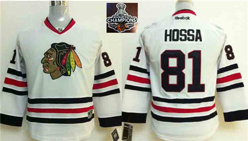 NHL Youth Chicago Blackhawks #81 Marian Hossa White 2015 Stanley Cup Champions jerseys