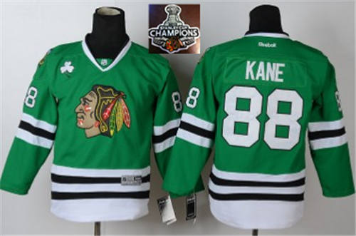 NHL Youth Chicago Blackhawks #88 Patrick Kane Green 2015 Stanley Cup Champions jerseys