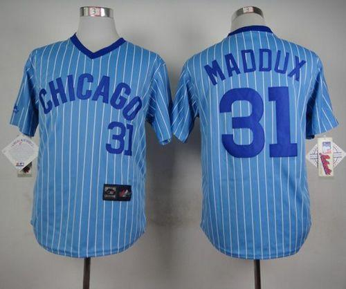 MLB Chicago Cubs #31 Greg Maddux Blue(White Strip) Cooperstown Throwback Stitched Baseball jerseys