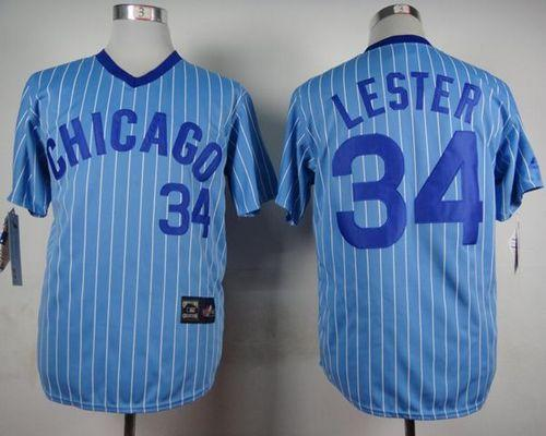 MLB Chicago Cubs #34 Jon Lester Blue(White Strip) Cooperstown Throwback Stitched Baseball jerseys