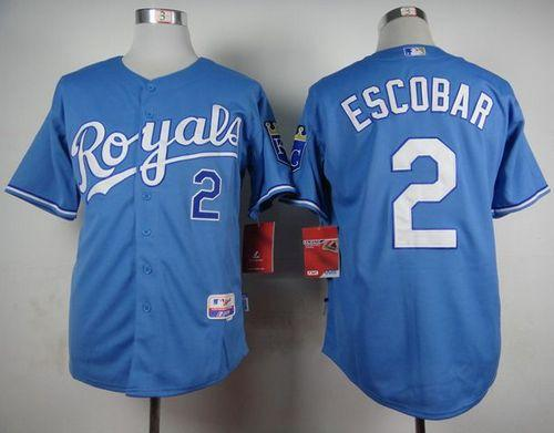 MLB Kansas City Royals #2 Alcides Escobar Light Blue Alternate 1 Cool Base Stitched Baseball jerseys