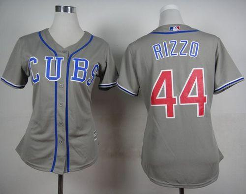 MLB Women Cubs #44 Anthony Rizzo Grey Alternate Road Stitched Baseball jerseys