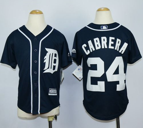 Youth MLB Detroit Tigers #24 Miguel Cabrera Navy Blue Jerseys