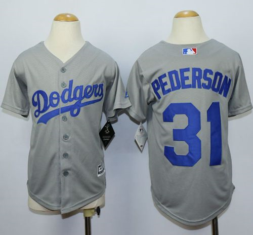 Youth MLB Los Angeles Dodgers #31 Joc Pederson Grey Jerseys