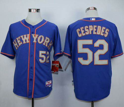 MLB New York Mets #52 Yoenis Cespedes Blue (Grey NO.) Jerseys